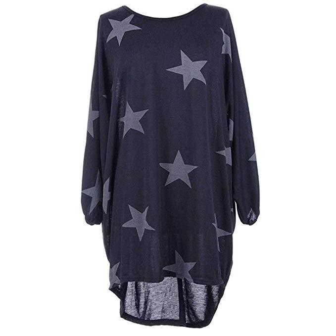 Oversized Shirts,Gillberry Women Plus Size Batwing Sleeve Stars Print Baggy Tunic Tops Blouse